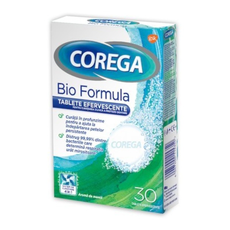 Tablete de Curatare pentru Proteza Dentara Corega Bio Formula, 30 Bucati