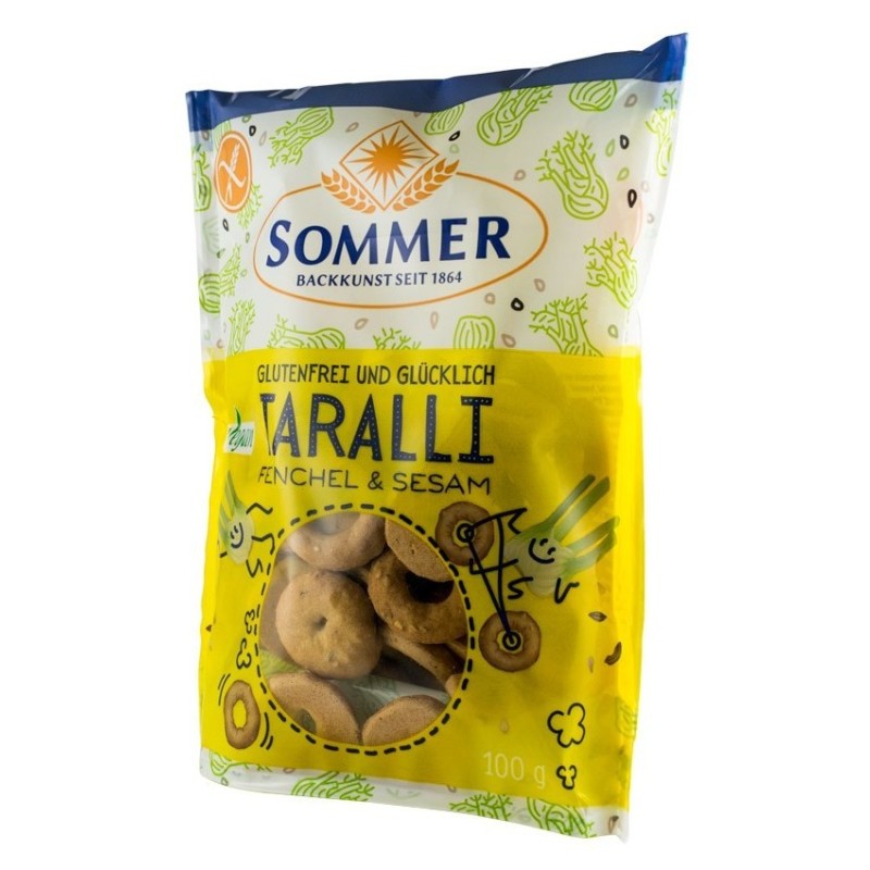 Taralli BIO fara Gluten cu Fenicul si Susan, 100 g, Sommer
