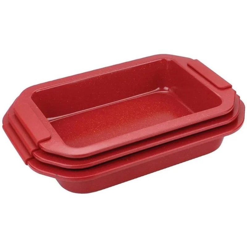 Tava Antiaderenta cu Acoperire din Marmura, Rosu, 3 Bucati, Royalty Line