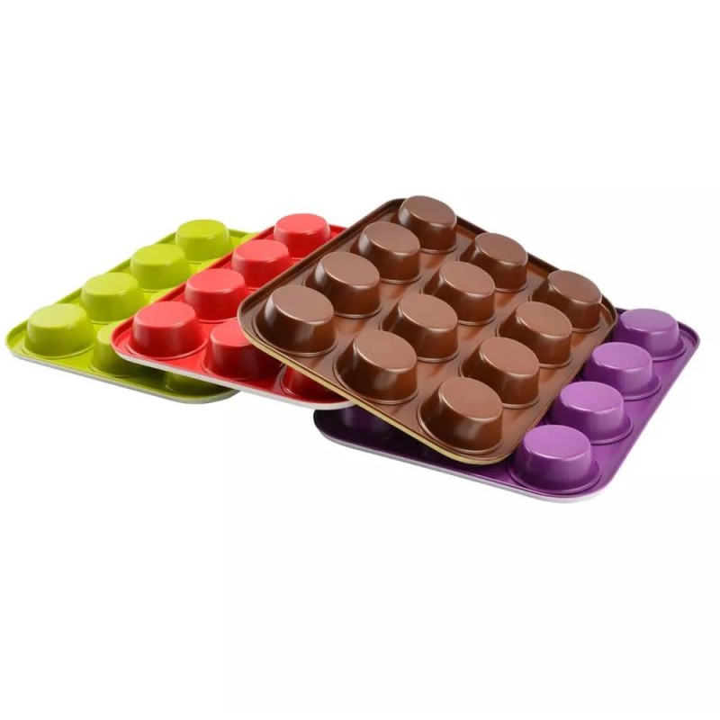 Tava Copt pentru Briose, cu Strat Ceramica Antiaderent, Capacitate 12 Bucati, Diverse Culori, Perfect Home