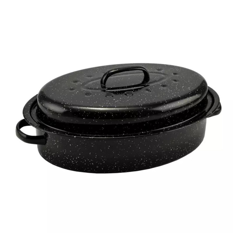 Tava Cuptor, Emailata, cu Capac pentru Gatit Rata, 37 x 26 cm, 3.5 l, Negru