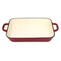 Tava din Fonta Emailata, 33 cm, Rosie, Perfect Home