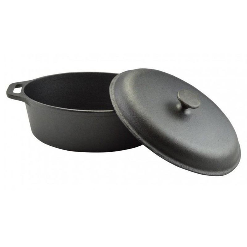 Tava din Fonta pentru Rata, cu Capac, 36 cm, Neagra, Perfect Home