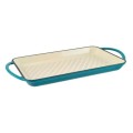 Tava Grill din Fonta Emailata, Turcoaz, Perfect Home, 33 x 21.5 cm 