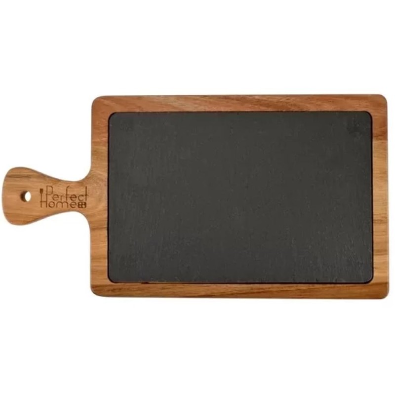 Tava pentru Servire din Piatra cu Maner din Lemn,  26 × 18 cm, Perfect Home
