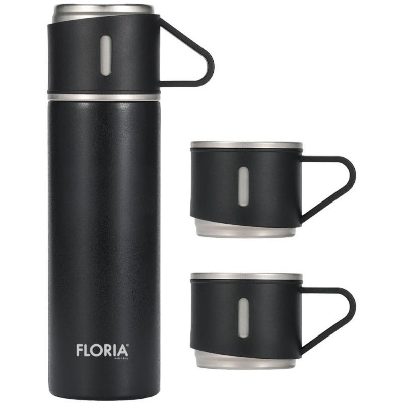 Termos din Inox, cu 3 Cani, Capacitate 400 ml, Negru