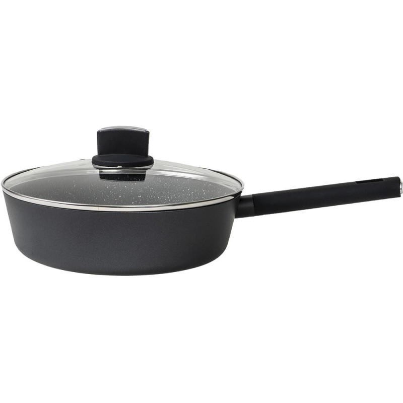 Tigaie Adanca din Aluminiu, cu Capac din Sticla, 28 cm, Negru