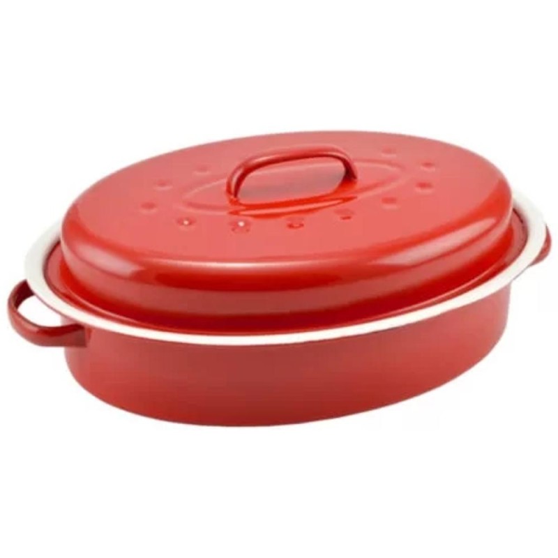 Tigaie cu Capac pentru Prajit Rata, 37 x 26 cm, Rosie, Perfect Home