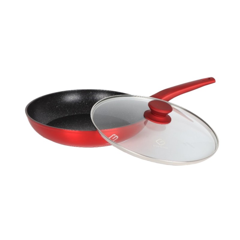 Tigaie din Aluminiu cu Capac Sticla, 24 cm, Baza Metalica pentru Plita cu Inductie, Grunberg