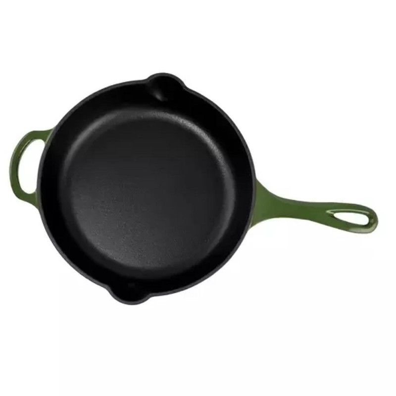Tigaie din Fonta Emailata, 27 cm, cu Doua Toarte, Verde, Perfect Home