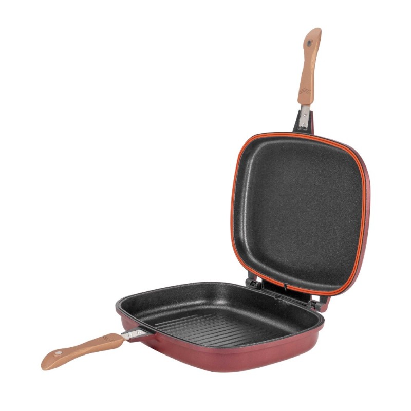 Tigaie Dubla Grill Neoklein, 36 cm, Titan Antiaderent, Rosu