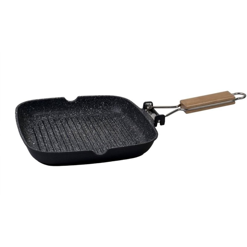 Tigaie Grill din Aluminiu, Diametru 24 cm, Interior Granit, Maner Pliabil
