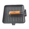 Tigaie Grill din Fonta, 26 x 26 cm, cu Maner din Lemn, Perfect Home