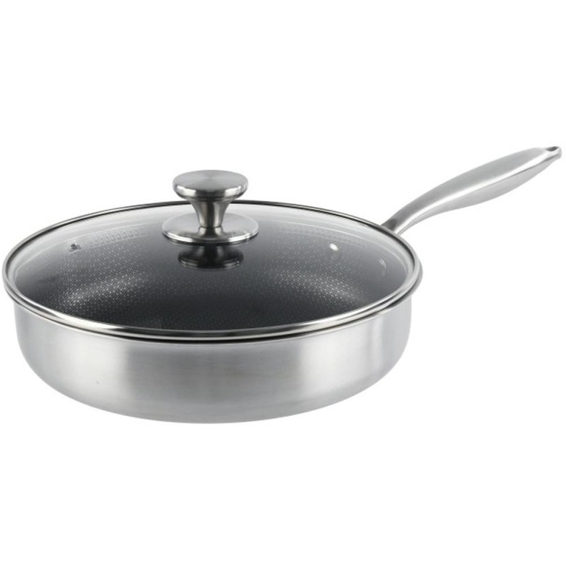 Tigaie Inalta din Otel Inoxidabil cu Capac Sticla, 28 cm, 3.70 l, Compatibila Inductie, Grunberg