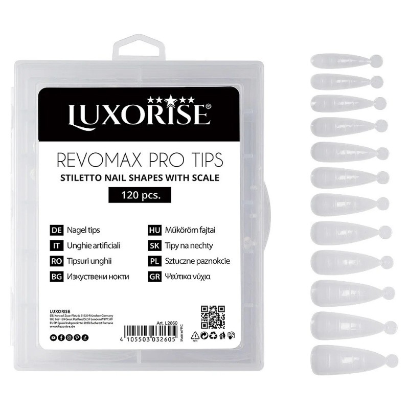 Tipsuri Reutilizabile Revomax Pro Tips Luxorise, Stiletto, 120 Bucati