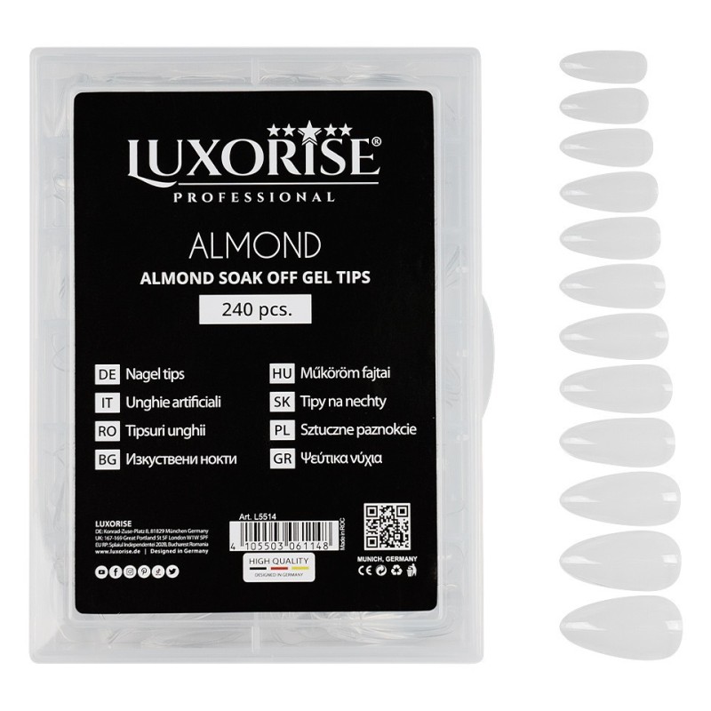 Tipsuri Unghii Dizolvabile Migdala Soak Off, Almond Full Nail, 240 Bucati