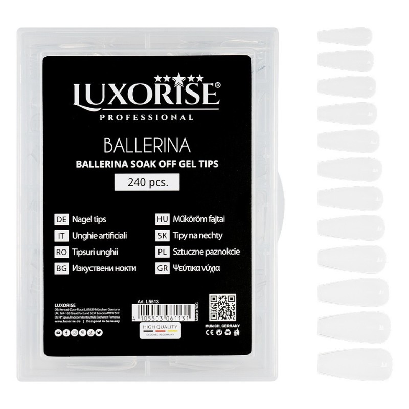 Tipsuri Unghii Dizolvabile Soak Off, Ballerina Full Nail, 240 Bucati