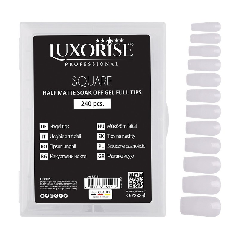 Tipsuri Unghii Dizolvabile Square Soak Off, Half Matte Full Nail, 240 Bucati