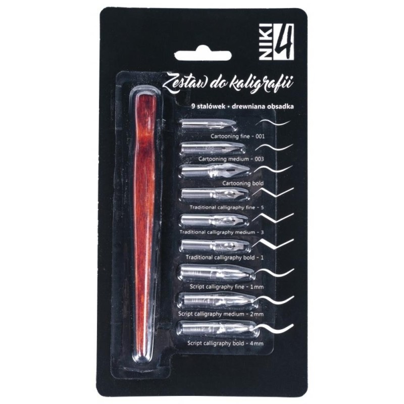 Toc din Lemn si 9 Penite Caligrafie, Blister, Koh-I-Noor