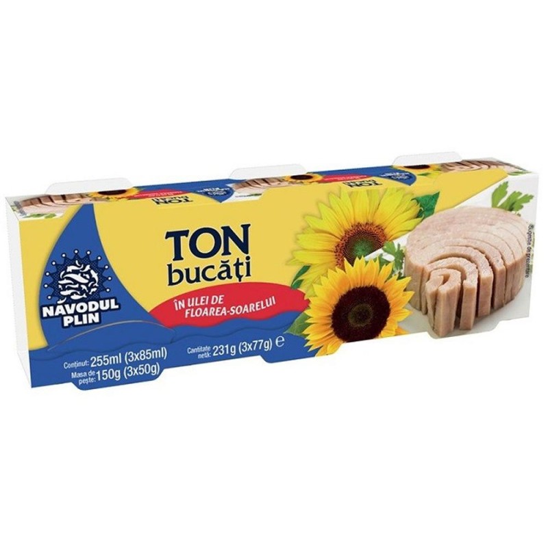 Ton Bucati in Ulei de Floarea Soarelui, Navodul Plin, 240 g