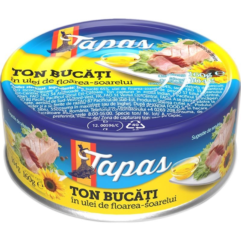 Ton Bucati Tapas In Ulei de Floarea Soarelui 160 g