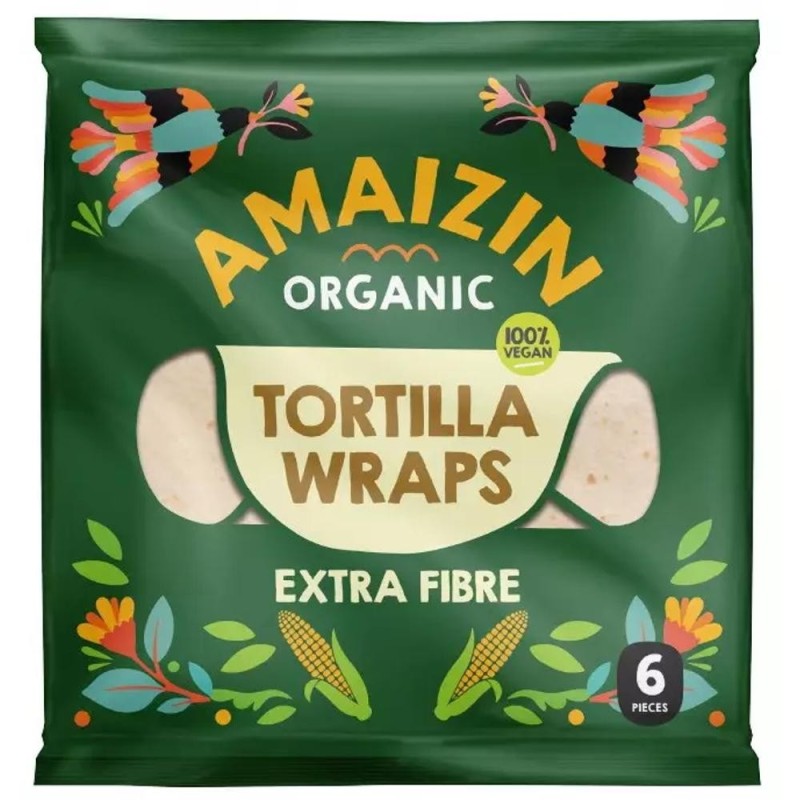 Tortilla Bio din Faina de Grau Integral, 6 Bucati x 240 g, Amaizin