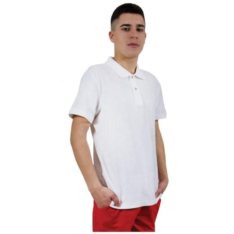 Tricou cu Guler si Nasturi, Bumbac, Alb, 2XL