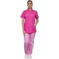 Tunica Medicala Dama Ema Clasic, Maneca Scurta, Inchidere Capse, 2 Buzunare, Roz Inchis Bordura Roz Inchis, XS