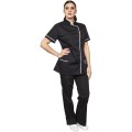 Tunica Medicala Dama Ema Premium, Maneca Scurta, Inchidere Capse, 2 Buzunare, Negru Bordura Alba, XL