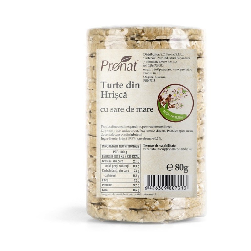 Turte din Hrisca cu Sare de Mare, 80 g, Pronat