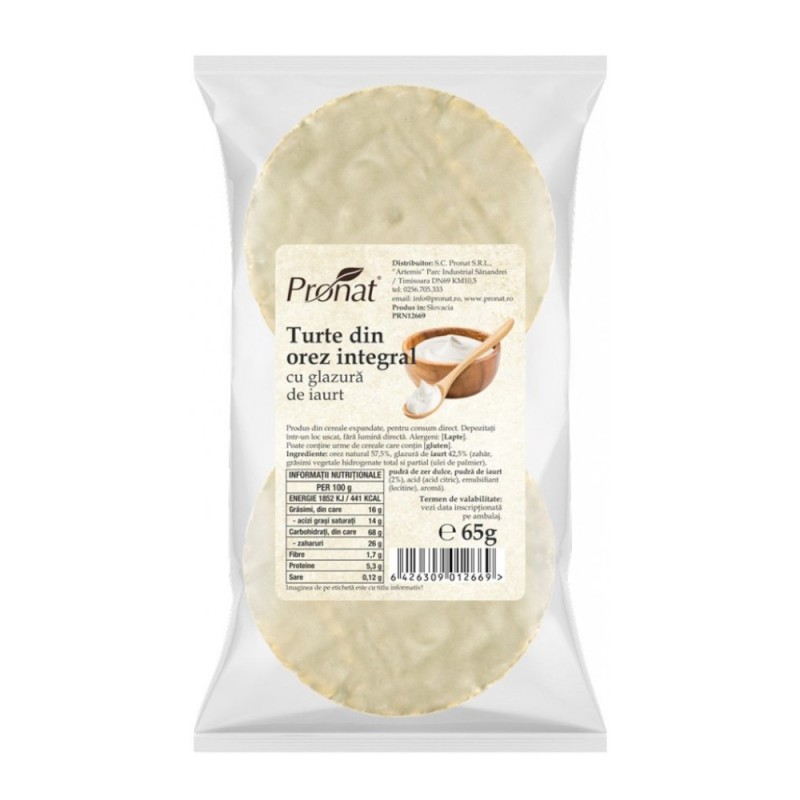 Turte din Orez Integral, Pronat, cu Glazura din Iaurt, 65 g