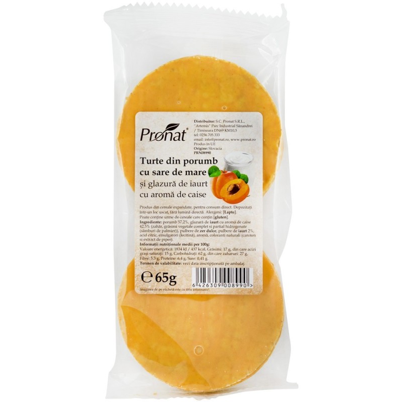 Turte din Porumb cu Sare de Mare si Glazura de Iaurt cu Aroma de Caise, 65g