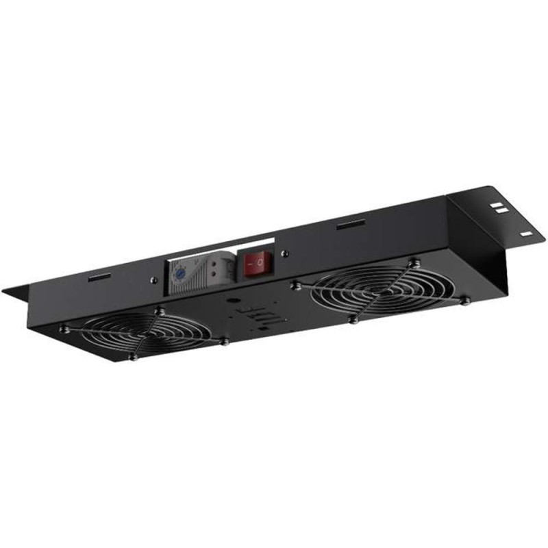 Unitate Ventilare 1U Rack 19", 2 Ventilatoare, Termostat Negru RAL9005, Mirsan