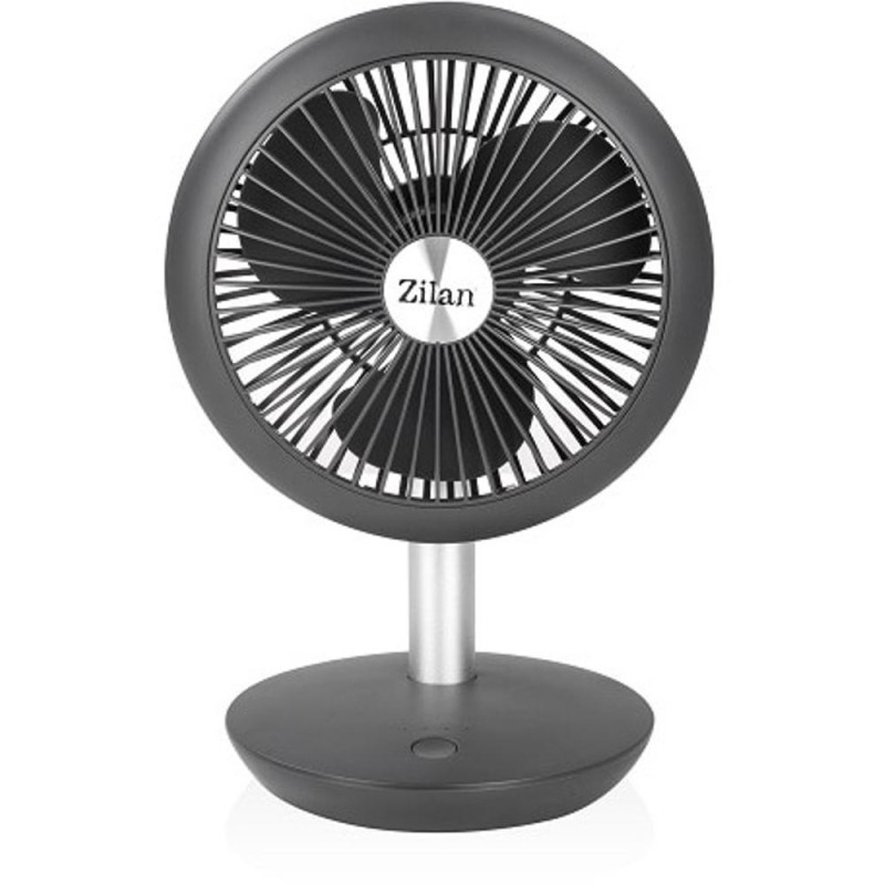 Ventilator Portabil cu Acumulator, 4 Viteze, Incarcare USB, Putere 5W, Diametru 18 cm, Zilan