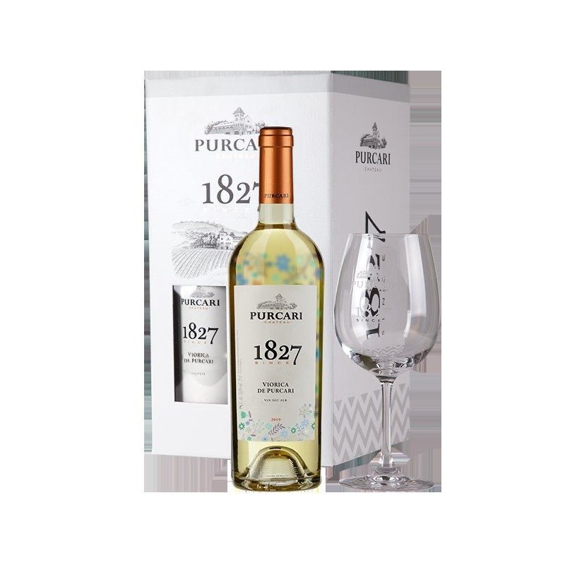 Vin Alb Purcari Pachet Viorica 2 Sticle + 2 Pahare, Sec 0.75 l