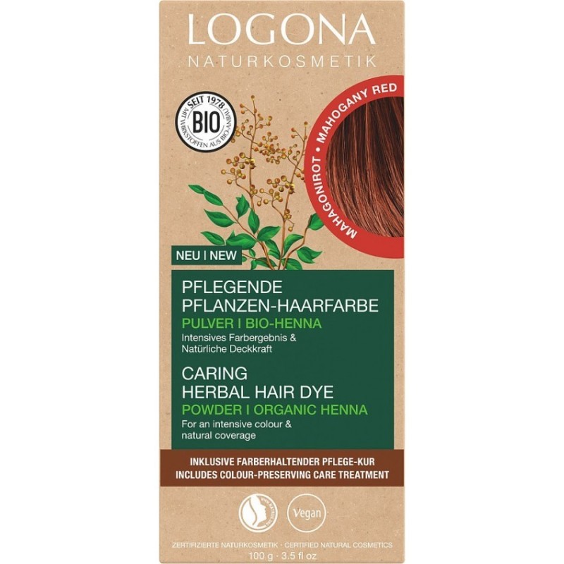 Vopsea de Par Bio, Rosu Mahon, pe Baza de Plante, 100 g, Logona