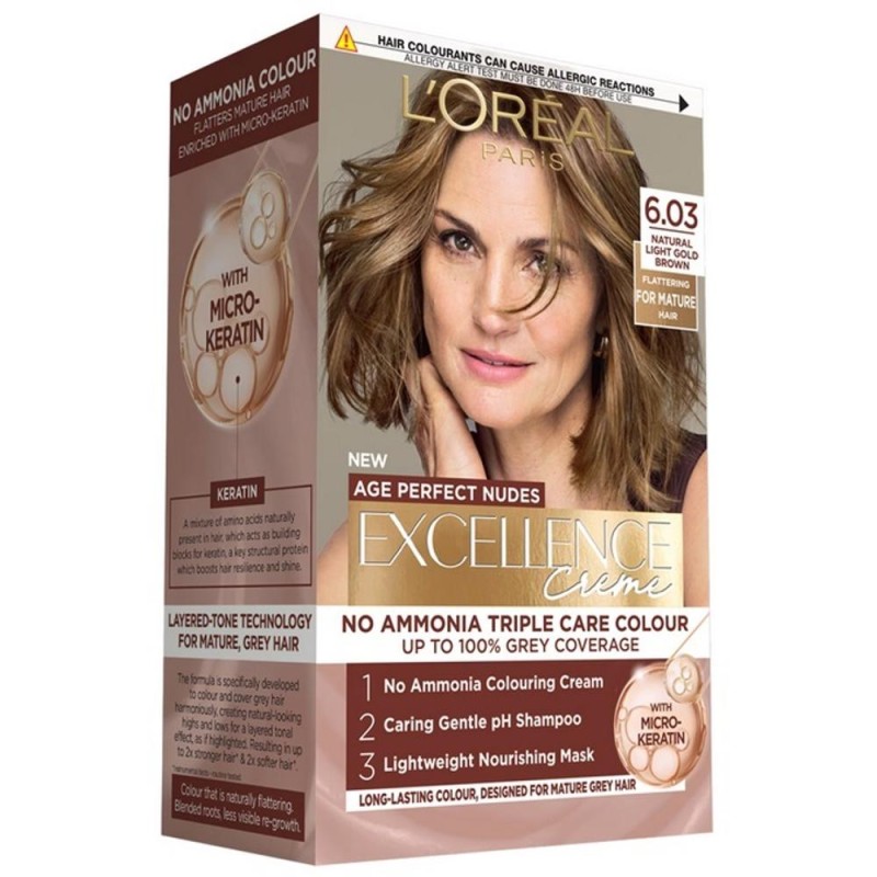 Vopsea de Par L'Oreal Paris Excellence Age Perfect Nudes, Ash Brown 6.03, 192 ml