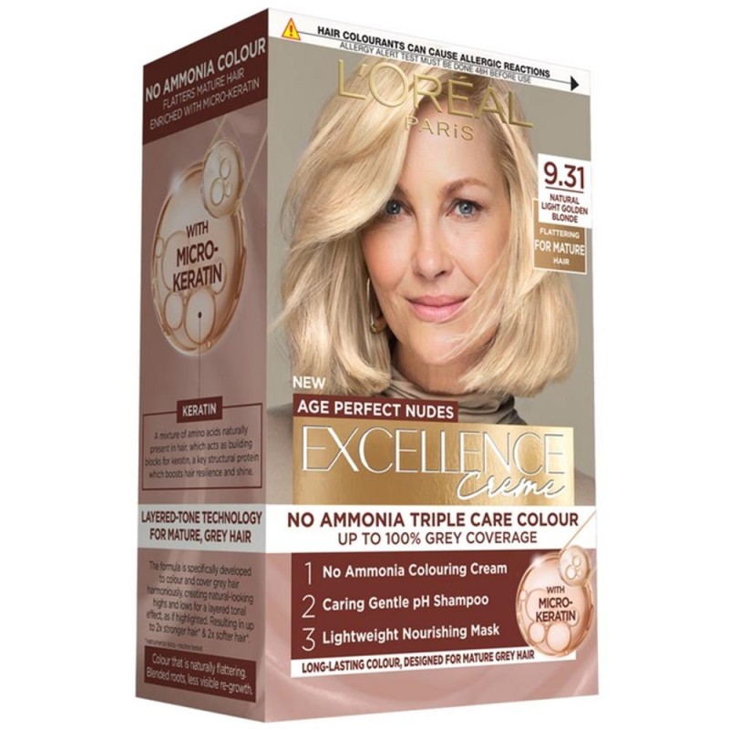 Vopsea de Par L'Oreal Paris Excellence Age Perfect Nudes, Blond Auriu 9.31, 192 ml