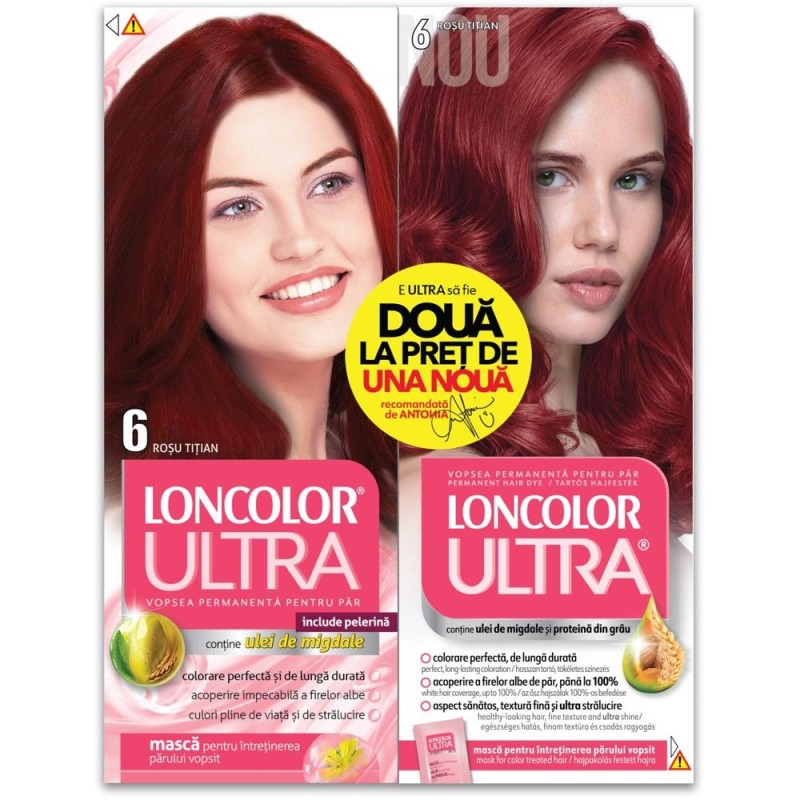 Vopsea de Par Permanenta, 6 Rosu Titian, 200 ml x 2 Bucati, Loncolor Ultra