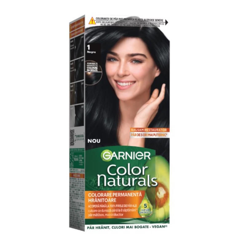 Vopsea de Par Permanenta cu Amoniac Garnier Color Naturals 1 Negru, 110 ml