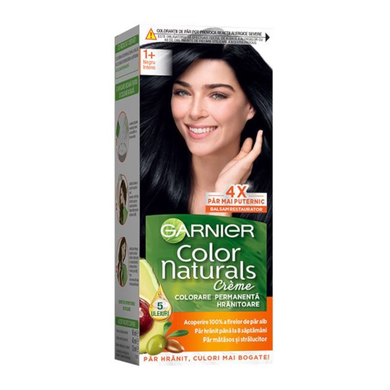 Vopsea de Par Permanenta cu Amoniac Garnier Color Naturals 1+ Negru Intens, 110 ml