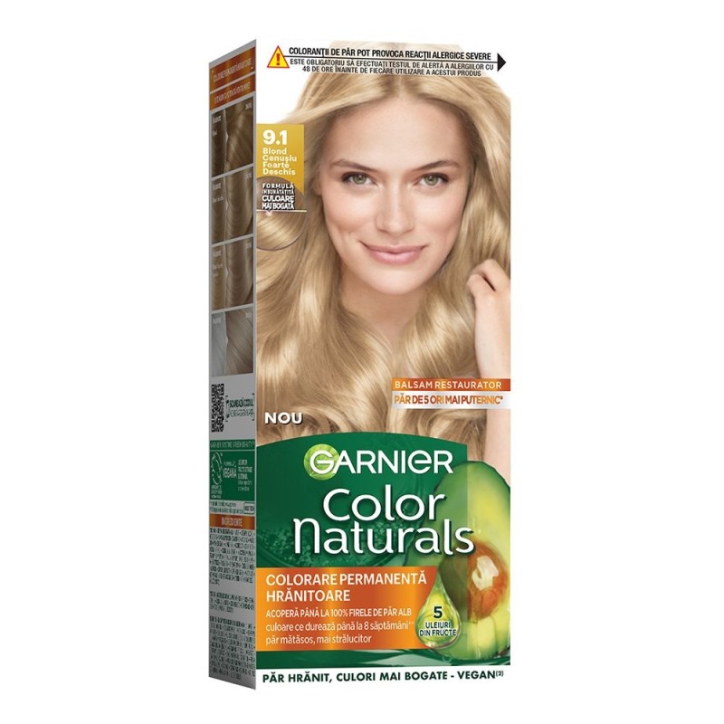 Vopsea de Par Permanenta cu Amoniac Garnier Color Naturals 9.1 Blond Cenusiu foarte Deschis, 110 ml