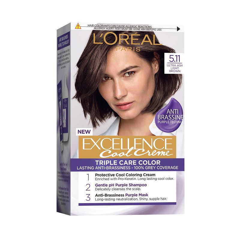 Vopsea de Par Permanenta cu Amoniac L'Oreal Paris Excellence Cool Creme 5.11 Ultra Ash Light Brown, 192 ml