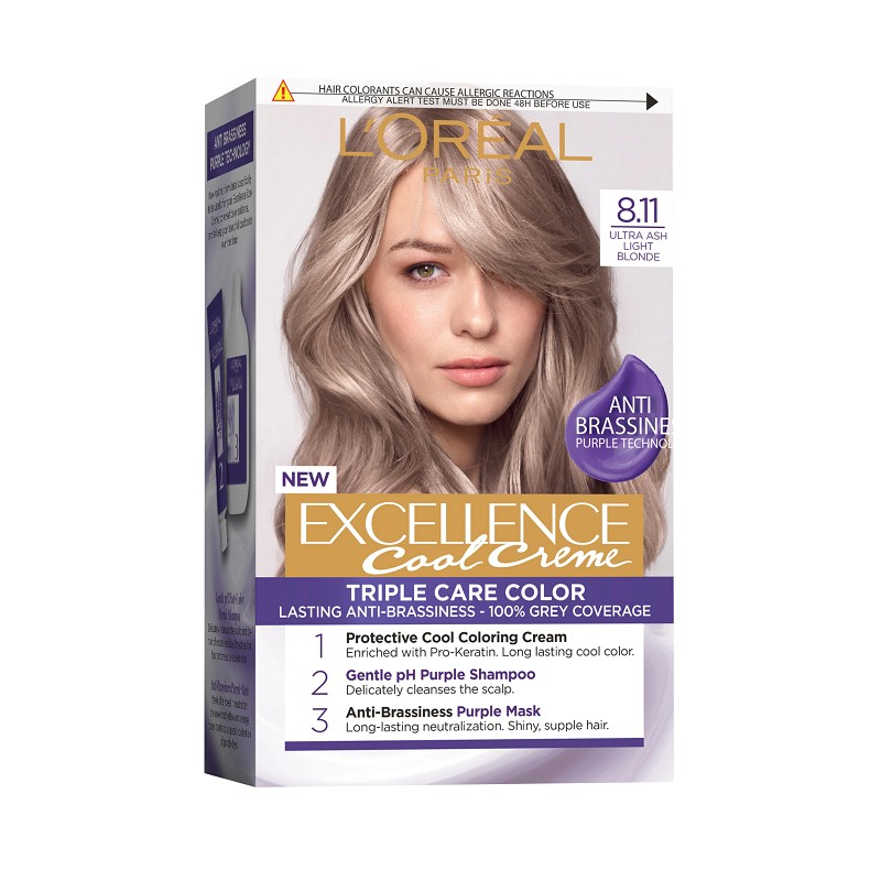 Vopsea de Par Permanenta cu Amoniac L'Oreal Paris Excellence Cool Creme 8.11 Ultra Ash Light Blonde, 192 ml
