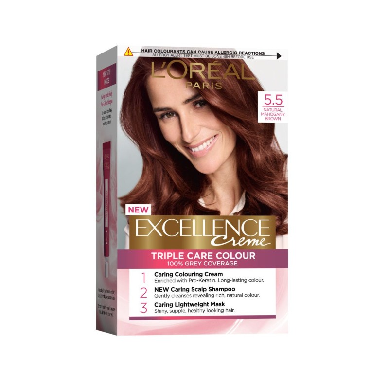 Vopsea de Par Permanenta cu Amoniac L'Oreal Paris Excellence Creme 5.5 Saten Deschis Acaju, 192 ml