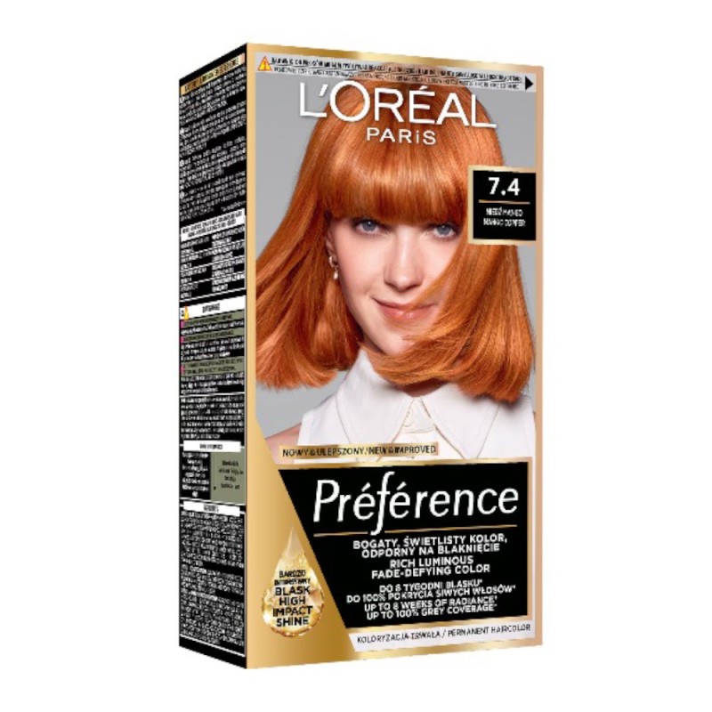 Vopsea de Par Permanenta cu Amoniac L'Oreal Paris Preference 7.4 Mango, 174 ml