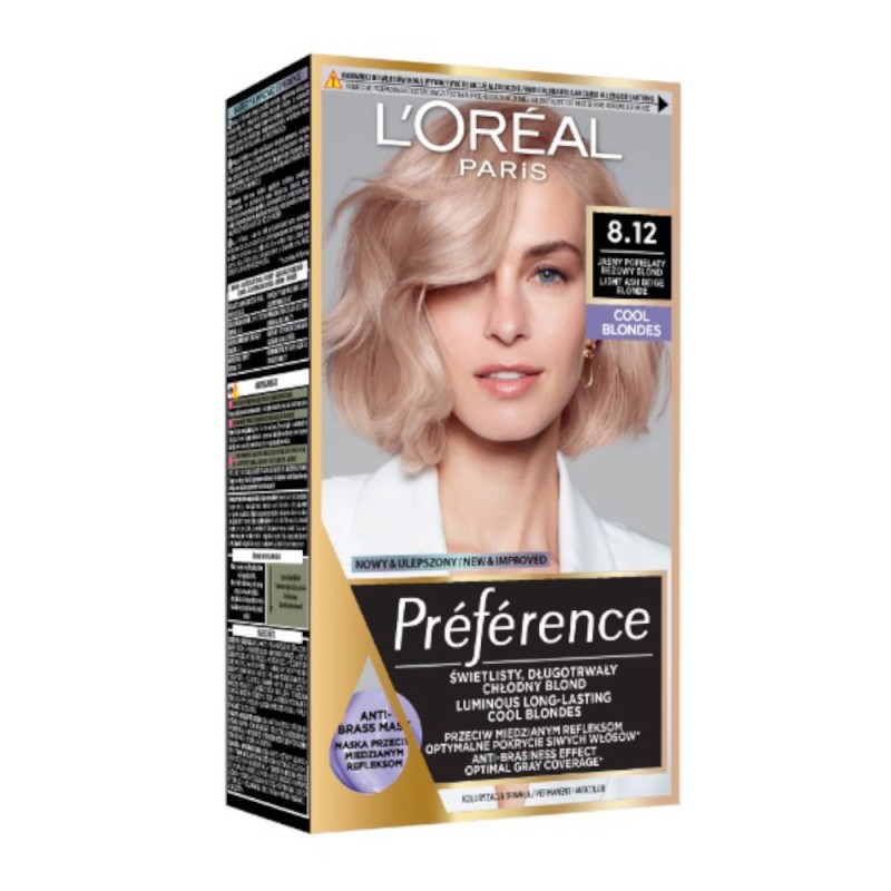 Vopsea de Par Permanenta cu Amoniac L'Oreal Paris Preference 8.12 Alaska, 204 ml