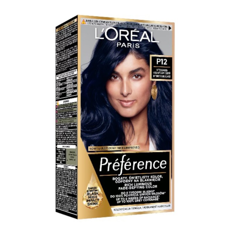 Vopsea de Par Permanenta cu Amoniac L'Oreal Paris Preference P12 BlueE Black Pearl, 174 ml