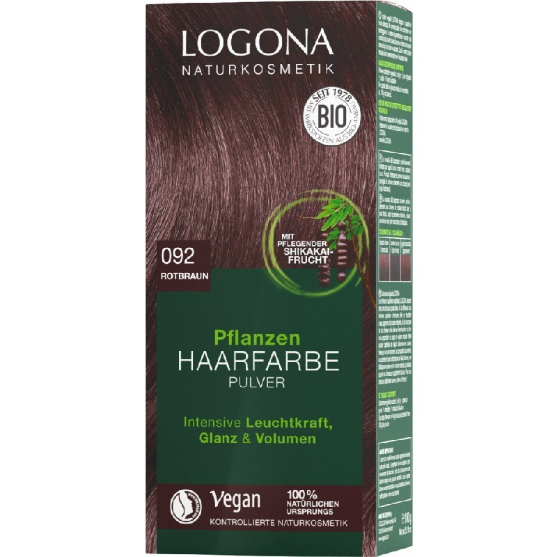 Vopsea de Par Permanenta fara Amoniac 100 % Naturala Logona, 092 Maro Roscat, 100 g