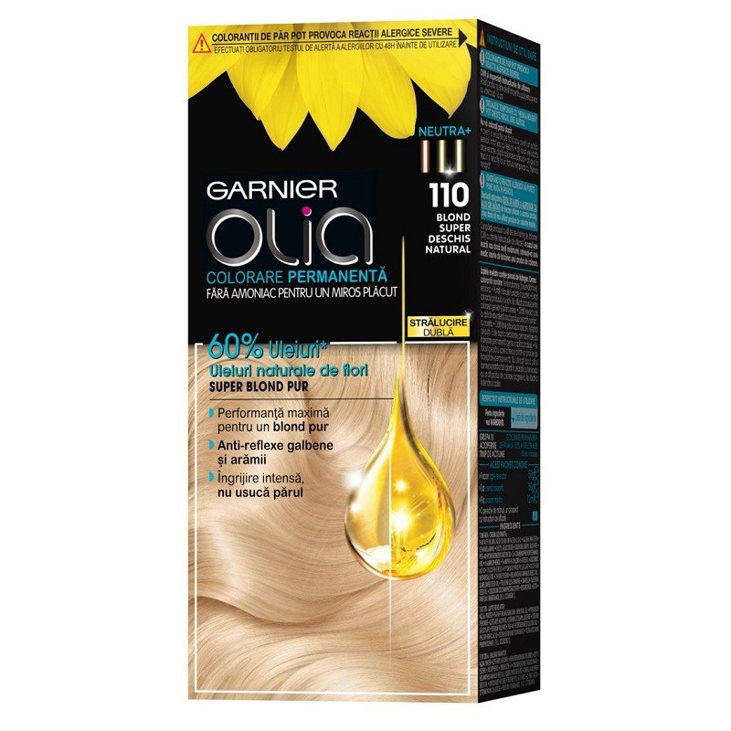Vopsea de Par Permanenta fara Amoniac Garnier Olia 110 Blond Super Deschis Natural, 112 ml
